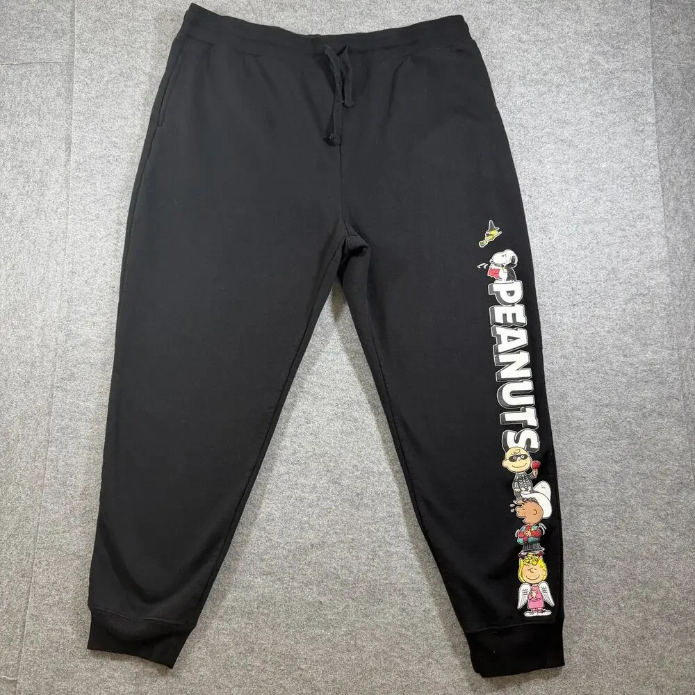 Peanuts Joggers Mens XXXL Black Halloween Graphic Sweatpants Cotton Blend